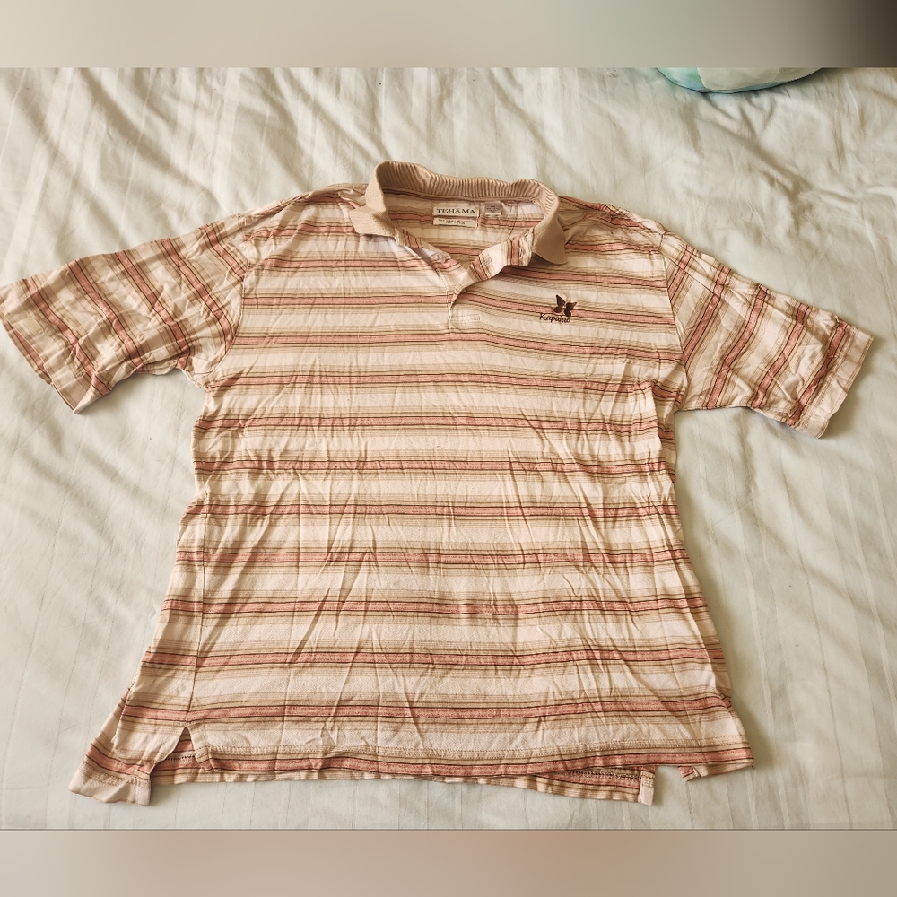 Men's Striped Polo Shirt - Beige and Light Orange